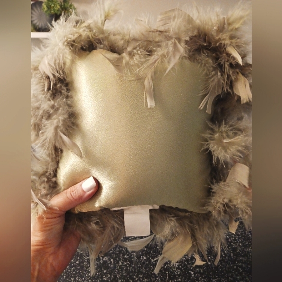 Noel Satin Christmas Pillow w/feathers, 9" x 9", Sage Green/Purple - Picture 4 of 4